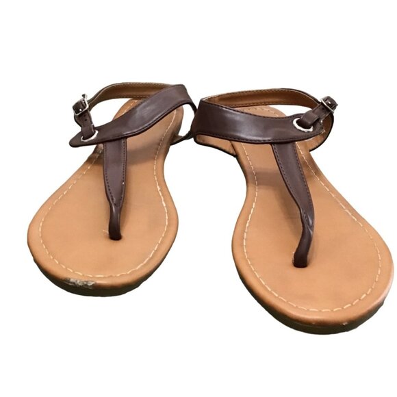 BROWN WOMEN'S STRAP LEATHER UPPER SANDAL SIZE 9 - Picture 3 of 6